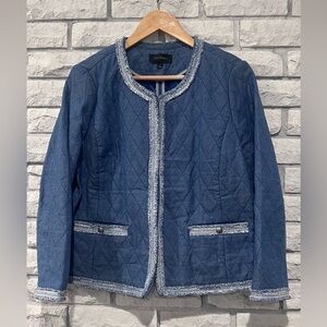 Talbots Quilted blue denim like Blue Tweed-Trim Jacket sz 14 EUC